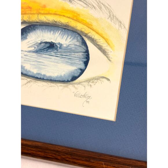 Vintage Realistic Eye Drawing 1990s Artist Signed Matted + Framed Wall Art - Picture 6 of 11